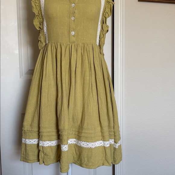 Klesis Small Chartreuse Green Ruffle Lace Mini Dress button down - Picture 4 of 10